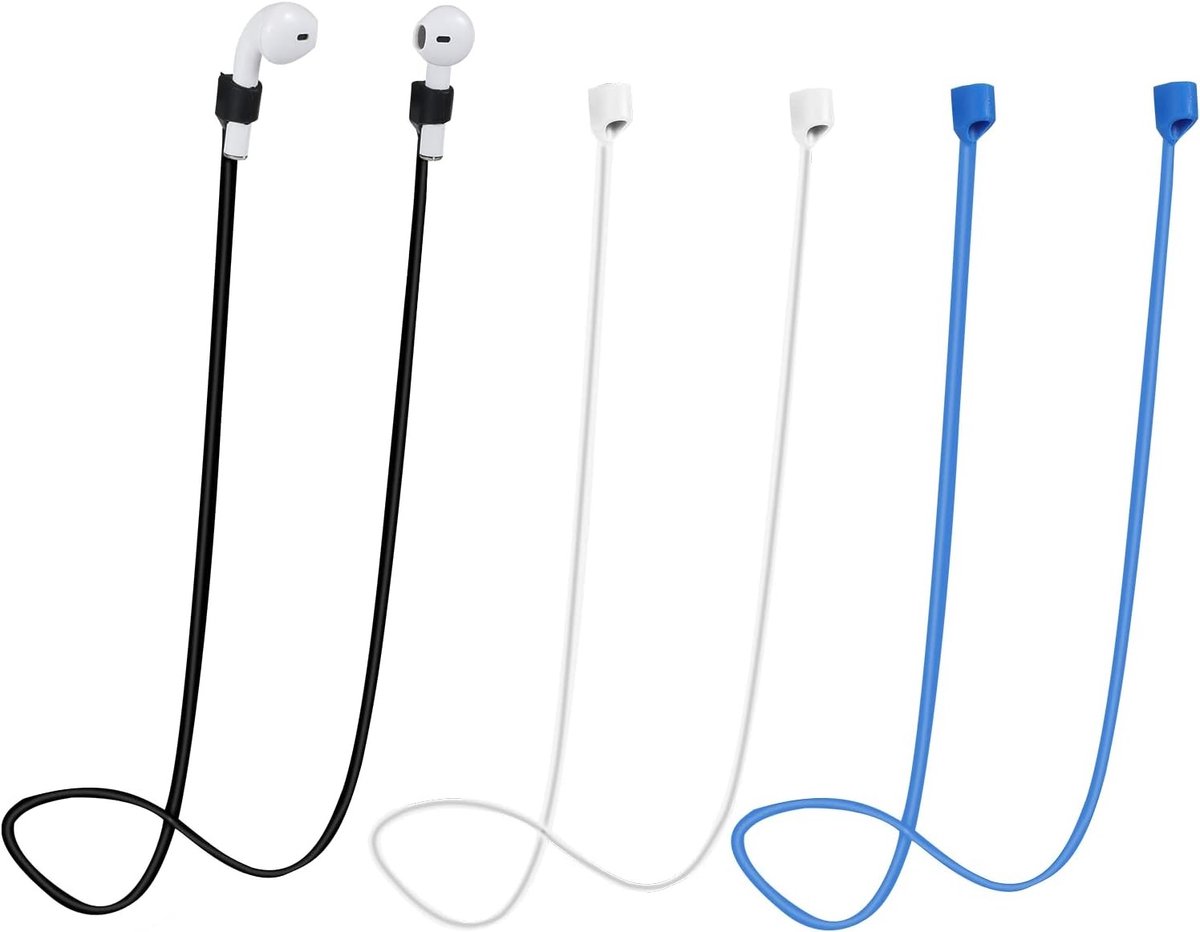 3-Pack Magnetische Oordopjeskoord voor Sportkoptelefoon, Zachte Siliconen Anti-Verlies, Geschikt voor AirPods Pro/3/2/1 (Zwart, Wit, Blauw)