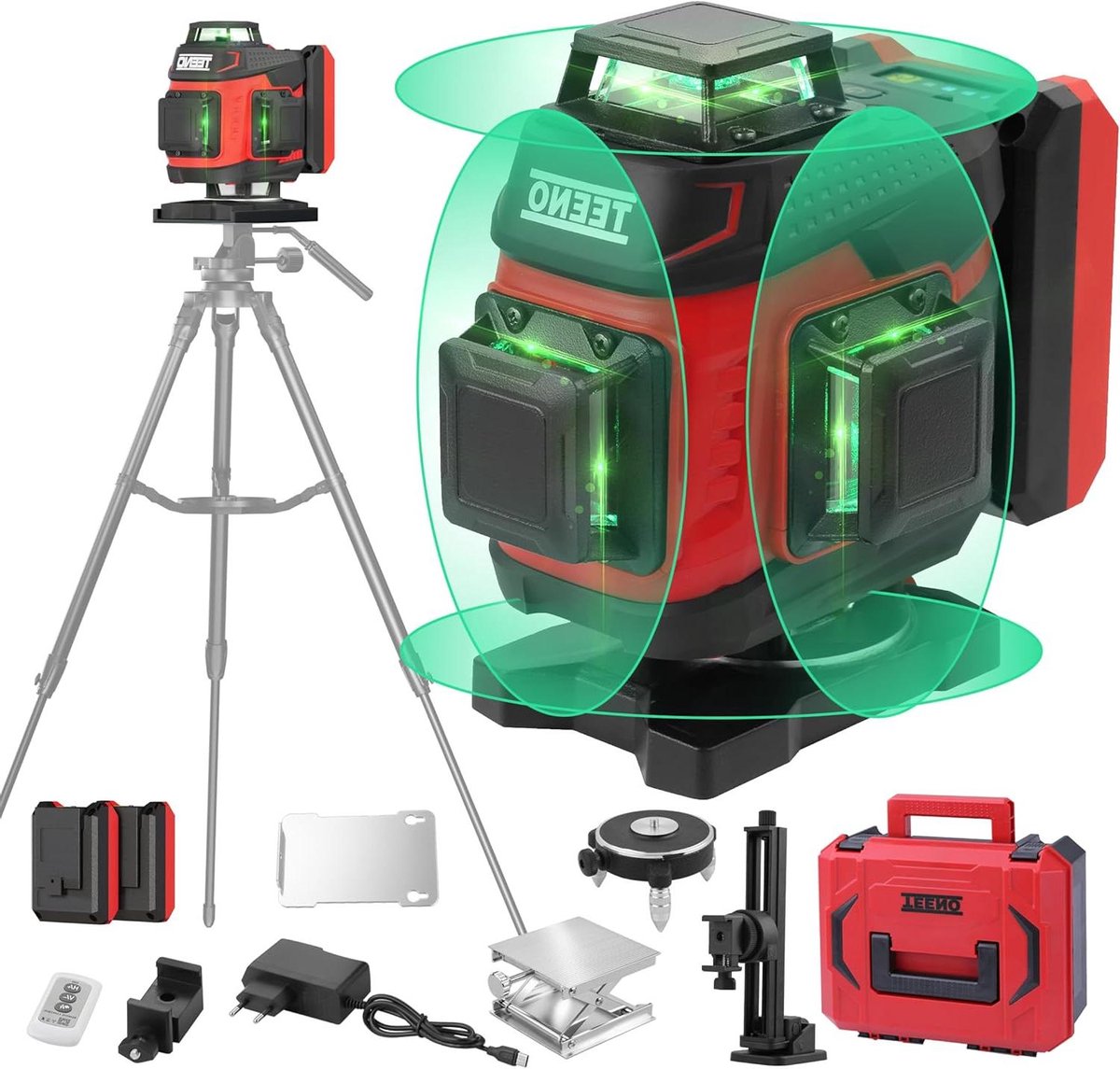 Laserwaterpas met Statief - Lijnlaser Groen - Precies Meten - 360 Graden Zelfnivellerend - Groen - 5400 mAh Batterij