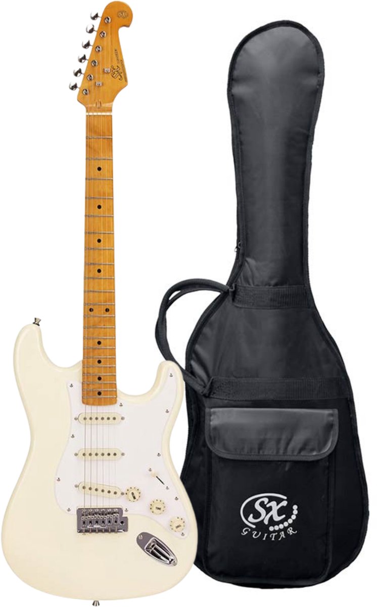 Elektrische gitaar - SX SST57-VWH - Retro Series 57 - ST-model - 3x Single Coil - Esdoorn toets - Vintage White - Inclusief gigbag