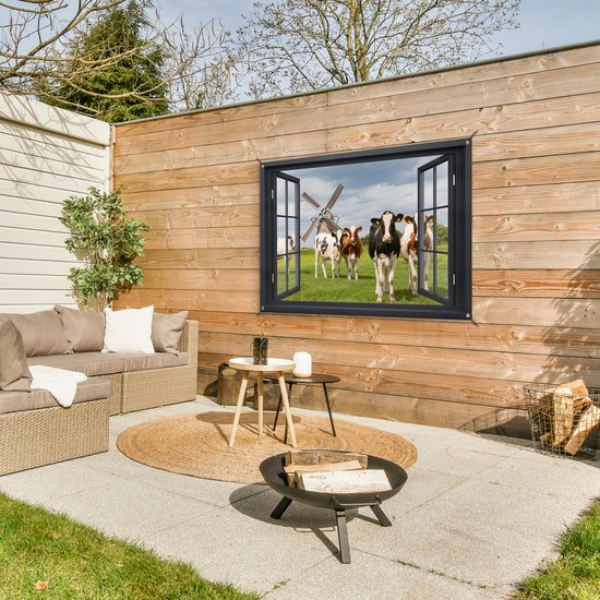 Affiche de jardin Transparente - Vache - Moulin - Vaches - Pâturage - Herbe - Vert - 130x80 cm