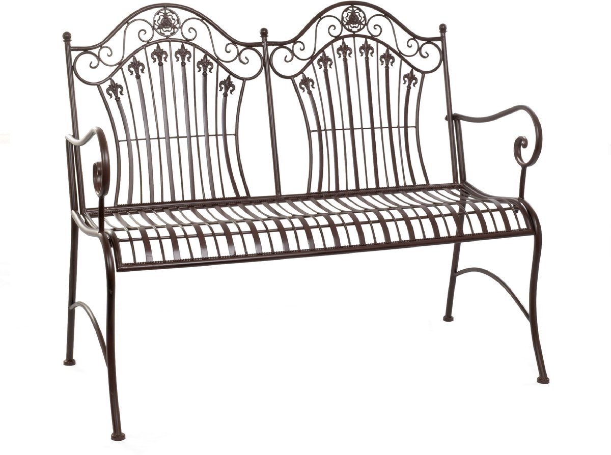 Moritz Tuinbank 113 cm Metaal – 2-persoons Vintage Landelijk Antiek Bruin – weerbestendig voor tuin, terras en balkon, victoriaans design met lelieornamenten