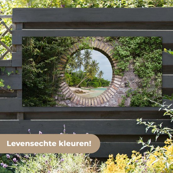 Affiche de jardin - Palmier - Plage - Tropical - Transparent - Affiche de clôture - 160x80 cm - Jardin- Toile de jardin