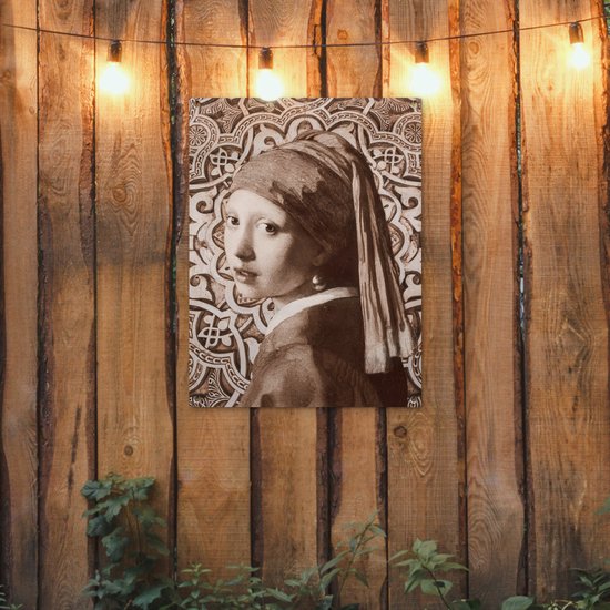 Tuinposter 60x80 cm - Tuindecoratie Meisje met de parel - Johannes Vermeer - Bruin - Poster voor in de tuin - Buiten decoratie - Schutting tuinschilderij - Tuindoek muurdecoratie - Wanddecoratie balkondoek
