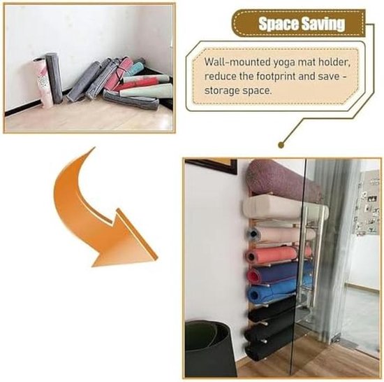Yogamat Opbergrek - Mattenhouder Fitness - Ruimte Organiseren - Meerlaags Ontwerp - 6 Lagen - Houtkleur van Merkloos — afbeelding 4