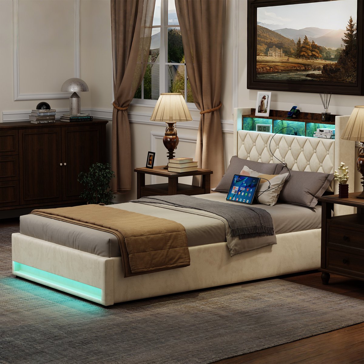 Wishdor Fluwelen Bedframe – MDF & metalen frame – Zonder matras – 140x190 cm Beige