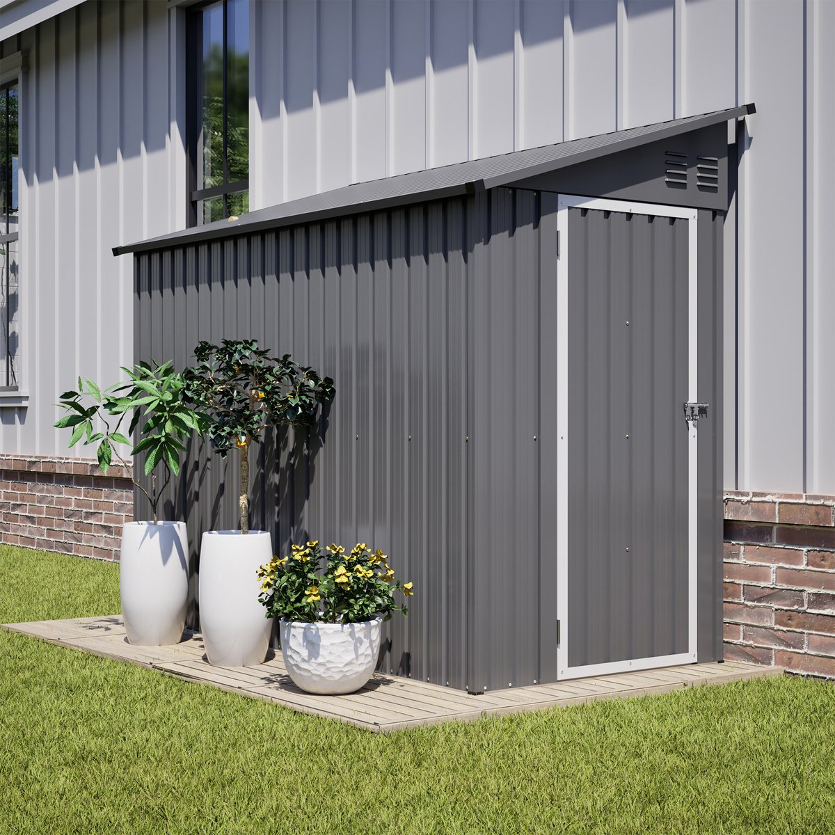 Metalen Tuinschuur 242x124x192cm - Tuinberging Antraciet Met Slot - Ventilatie Tuinhuis Voor Gereedschap