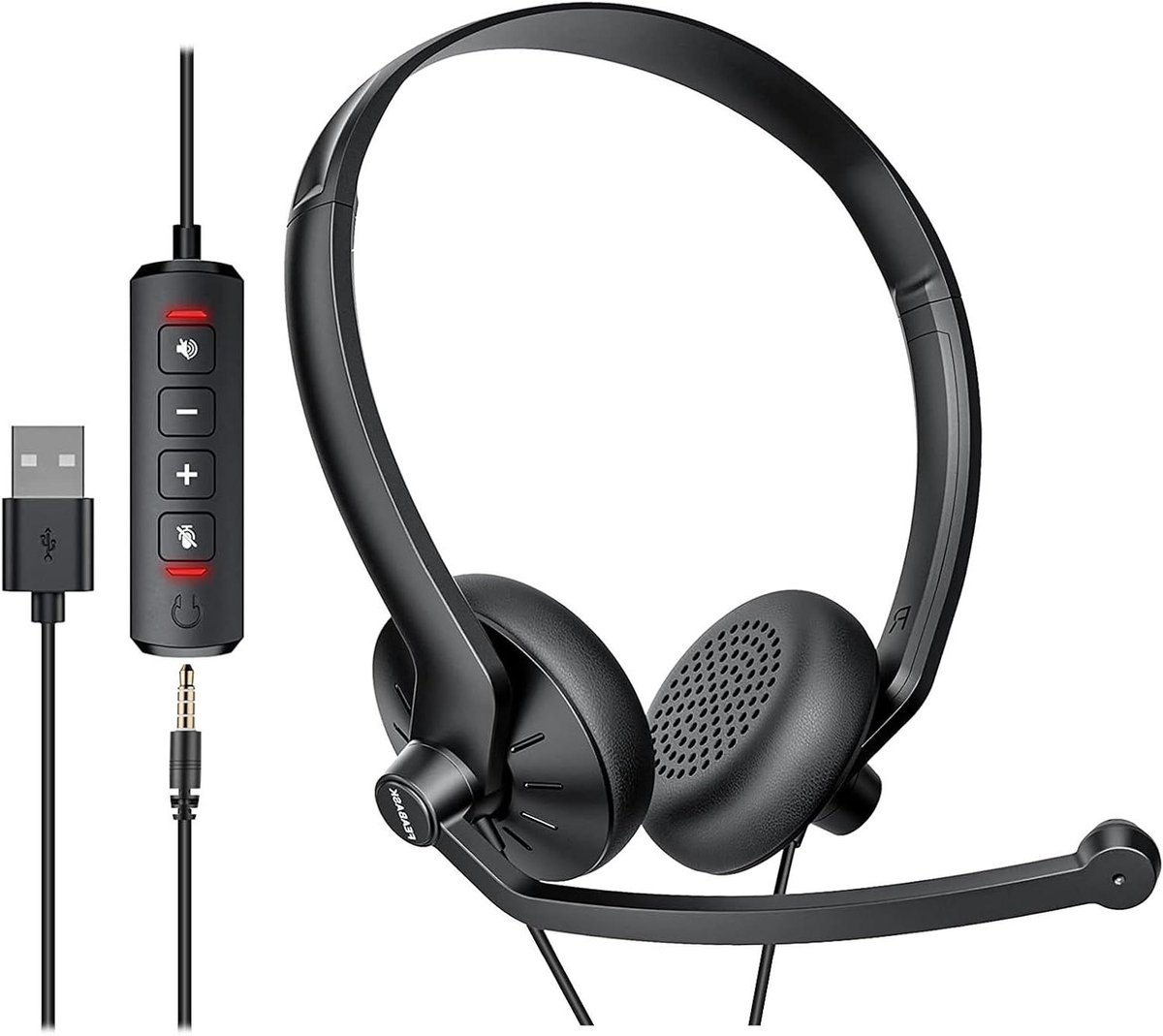 USB Headset Microfoon - Bedrade Computerhoofdtelefoon - Online Vergaderingen - Ruisonderdrukkende Microfoon - Lichtgewicht Ontwerp - Zwart