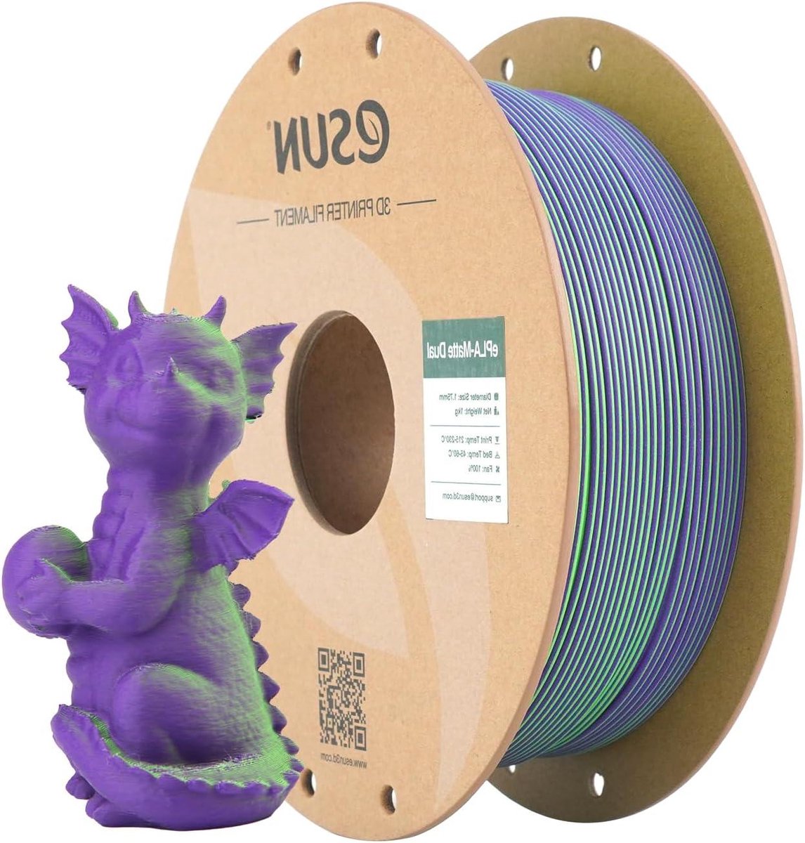 3D Print Filament - Matte PLA - 3D Modellen Printen - Tweekleurige Matte Afwerking - 1.75mm 1KG - Groen Paars