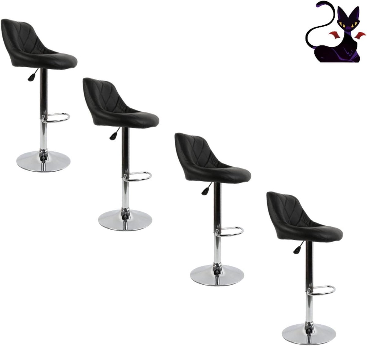 Barkrukken Set - Krukken - Bar Keuken - In Hoogte Verstelbaar - 4 Stuks - Zwart