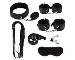 Oneay BDSM Set 7-delig – Bondage Set met Handboeien, Gag Ball & Zweep – SM Speeltjes voor Koppels – Beginners Bondage Kit – Verstelbaar & Comfortabel – Erotisch Cadeau voor Hem & Haar - Zwart