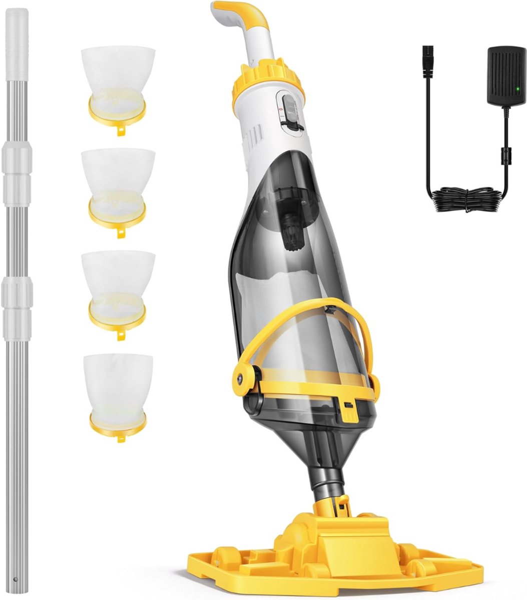 RWB® Zwembadstofzuiger Elektrisch - Elektrische Zwembadstofzuiger - Zwembadstofzuiger - Zwart, Wit en Geel - 24 x 13.5 x 213 cm