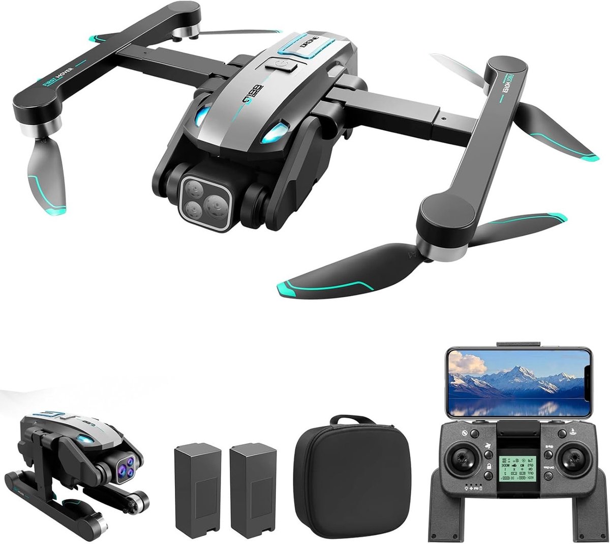 GPS drone met 1080p camera en borstelloze motor, radiogestuurd voor volwassenen, automatische terugkeer, GPS, intelligente tracking en 180° lens voor optimale luchtfotografie