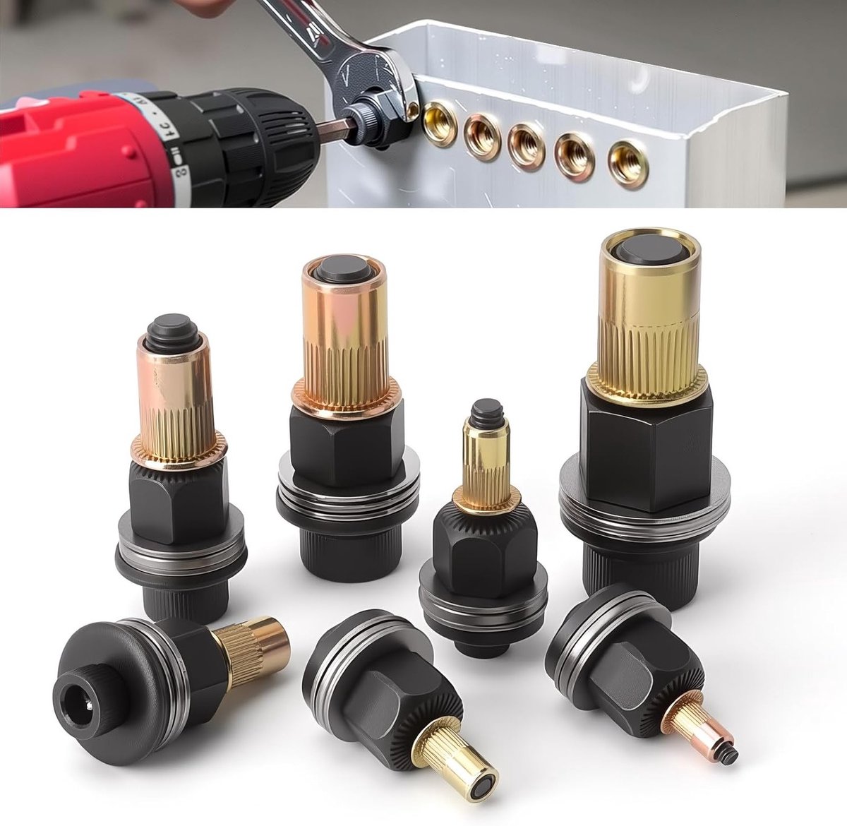 7-delige Rivet Nut Set voor M3 M4 M5 M6 M8 M10 M12 - Handgereedschap voor Nieten, Persmoeren en Boormachines