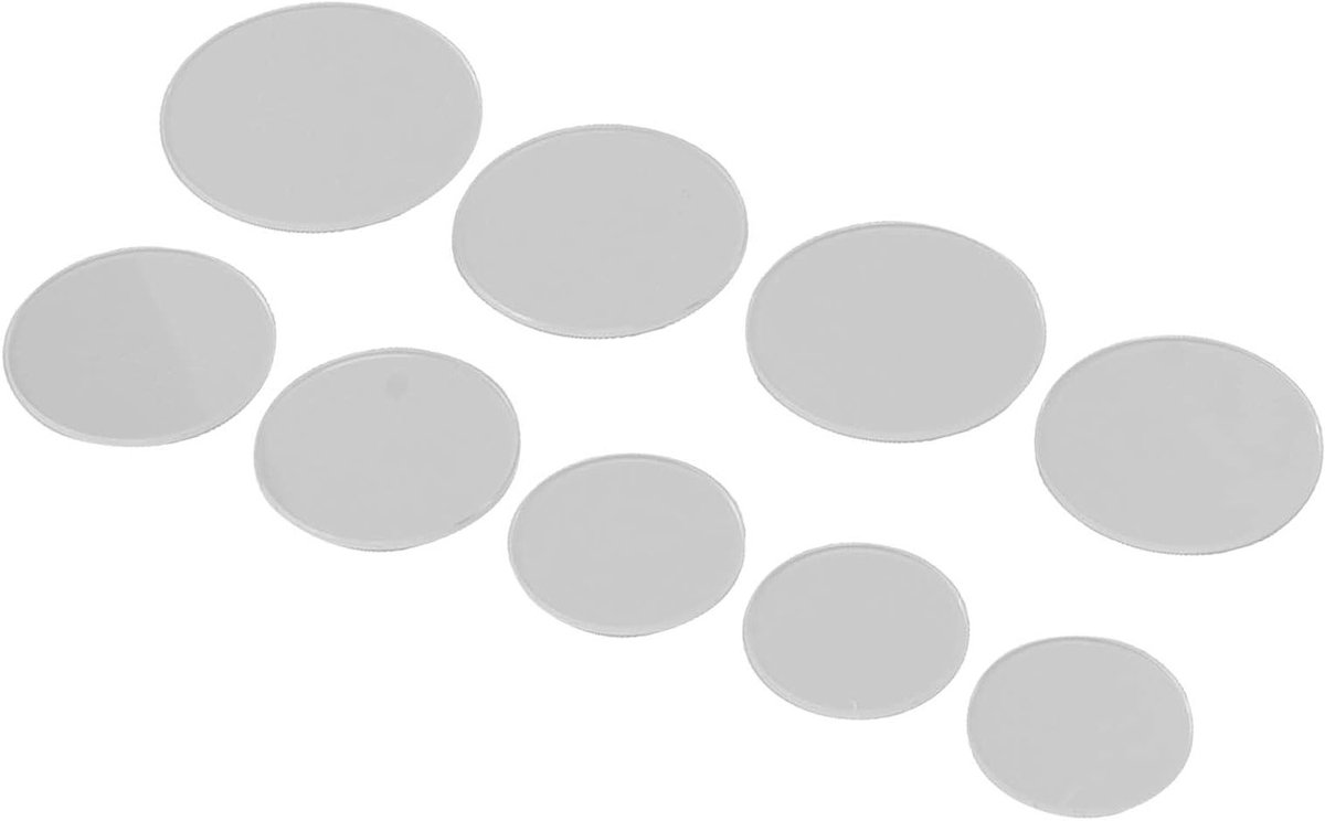 9-delige set vervangend horlogeglas, 1.2mm dik, helder en transparant, geschikt voor horloges van 23.6-37.6mm, ideaal voor reparatie en onderhoud