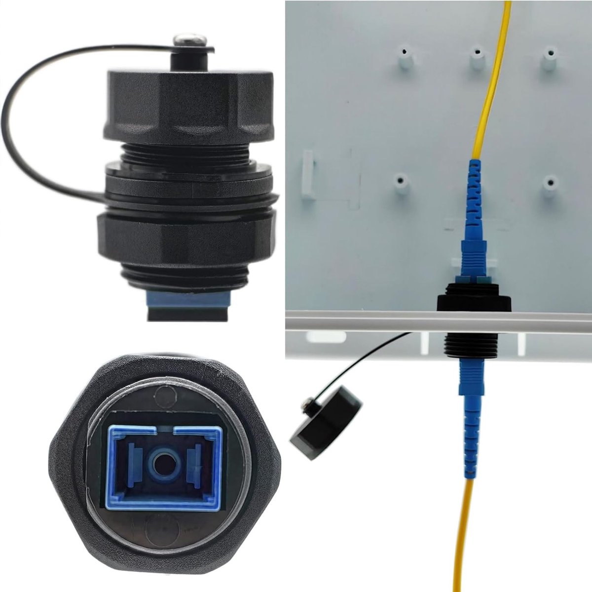 Waterdichte SC-UPC Fiber Connector voor Paneelmontage, IP68, Geschikt voor Routers en Switches, 1 Stuk met Stof- en Waterdichte Deksel