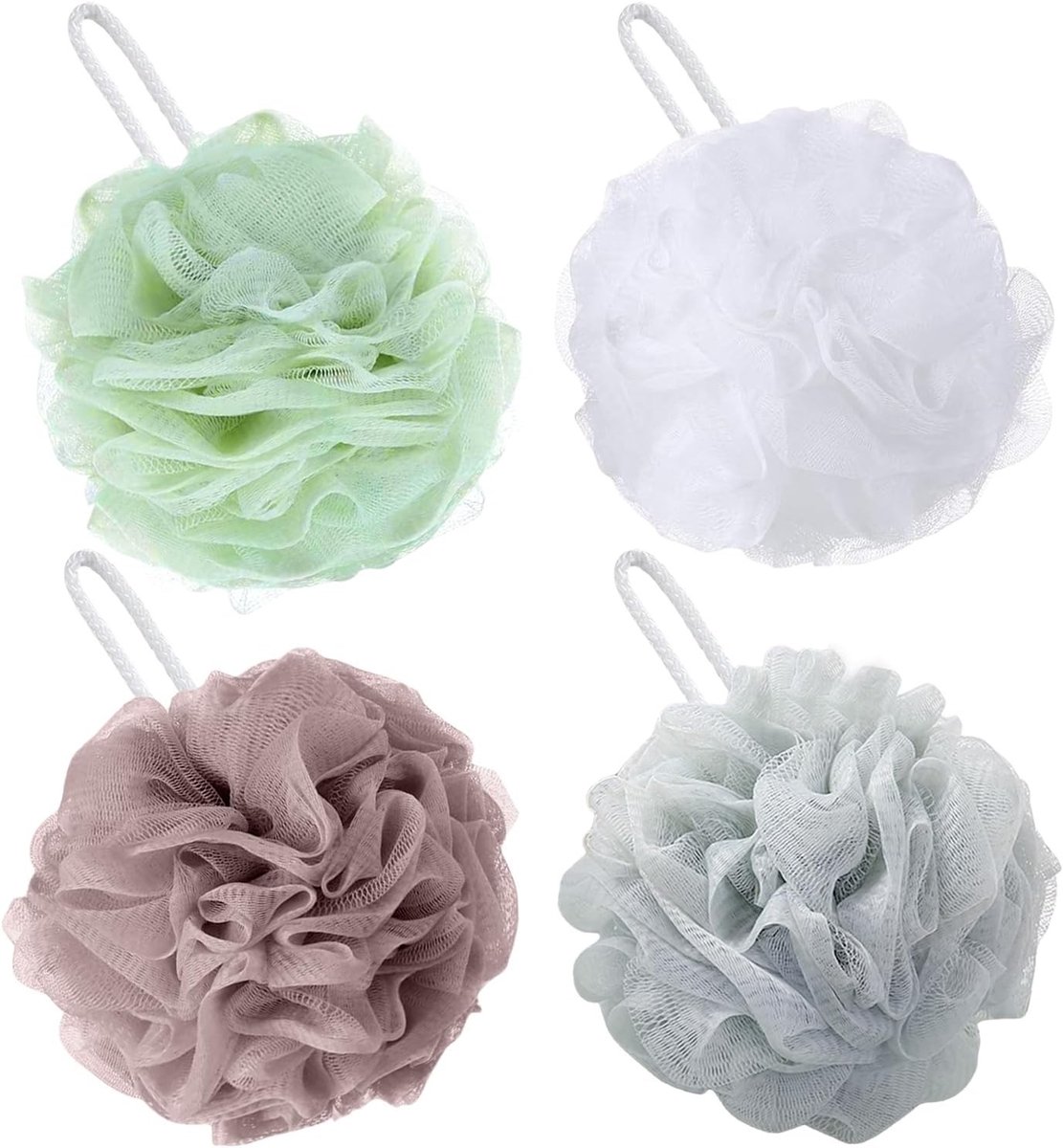 4 Pack Loofah Douche Puff, Zachte Bad Spons voor Mannen en Vrouwen, Exfoliërende Scrubber voor Lichaamsreiniging en Peeling