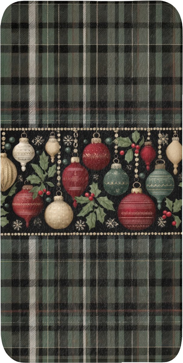Badmat 60x120 cm - Antislip - Kerstballen - Rood - Hulsttakken - Patroon - Badmatten voor badkamer - Badkamermat - Douchemat - Badkamer mat