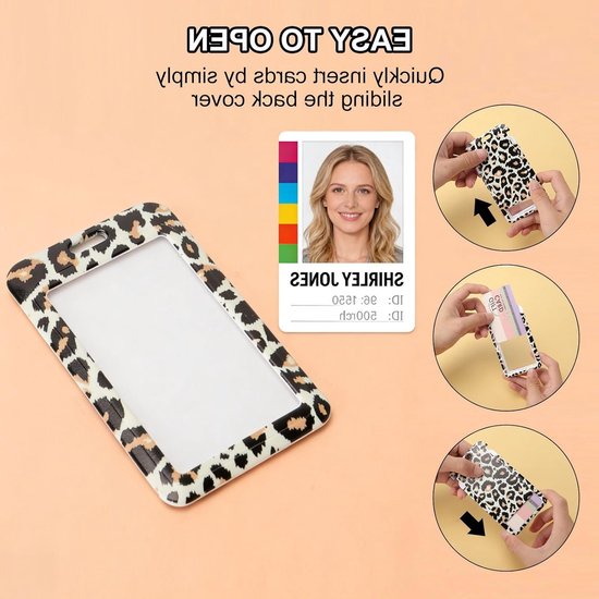 Stijlvolle ID-kaarthouder met luipaardprint, retractable badge reel en afneembare koord voor kantoormedewerkers, verpleegkundigen en docenten van Merkloos — afbeelding 5