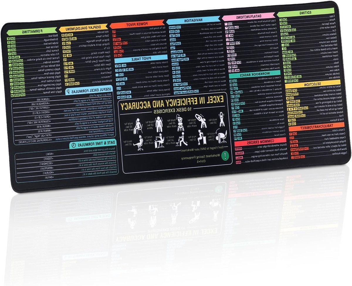 Extra grote desk mat 80x30cm - Antislip muismat met gestikte randen voor kantoor, Excel, Word en gaming