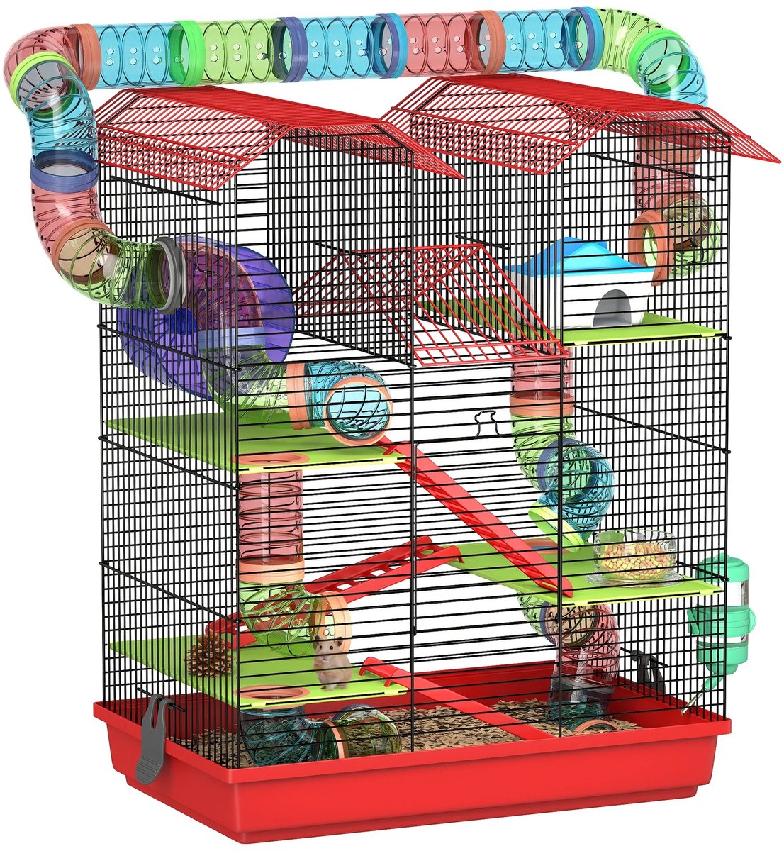 Innovastore - Knaagdierkooi - Hamsterkooi - Knaagdieren - Multi-game uitrusting - 47x30x59 cm - Zwart - Metaal - Kunststof