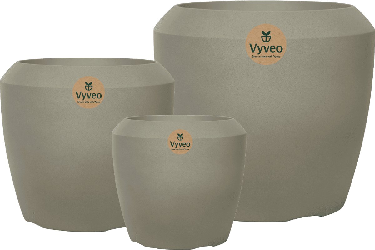 Vyveo - Bloempot Liora - Set van 3 - Beige - Bloempot voor binnen en buiten - Lichtgewicht - Breukbestendig - Vorstbestendig - UV-bestendig