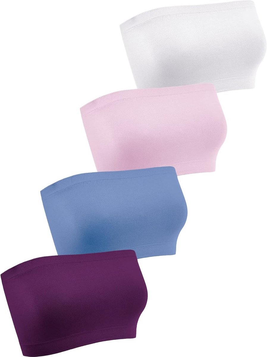Comfortabele Strapless Bandeau BH Set van 4 Stuks, Naadloze Bralettes, Rekbare en Draagbare BH voor Vrouwen in Frisse Kleuren, M