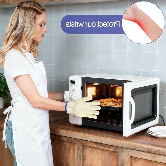 Keukenhandschoenen met vingers, hittebestendig tot 250 °C, ideaal voor barbecue en bakken, 2 paar dik gebreid katoen voor optimale grip — afbeelding 3