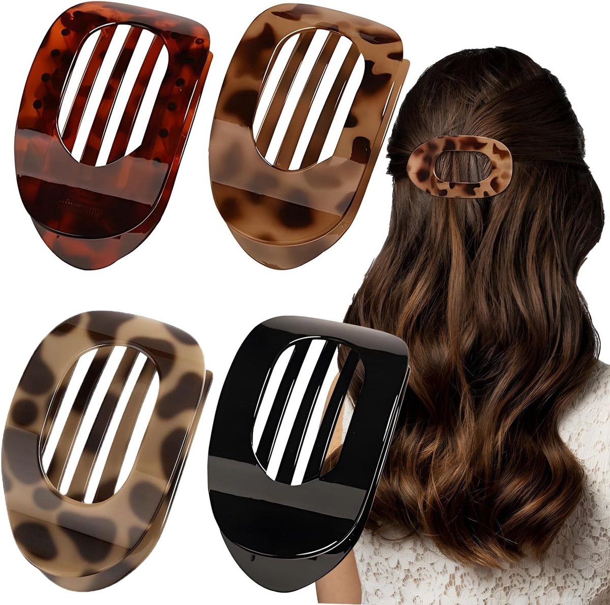 Set van 4 Platte Haarspelden voor Vrouwen, Gebogen Ontwerp voor Dun en Dik Haar, Perfect voor Diverse Haarstijlen