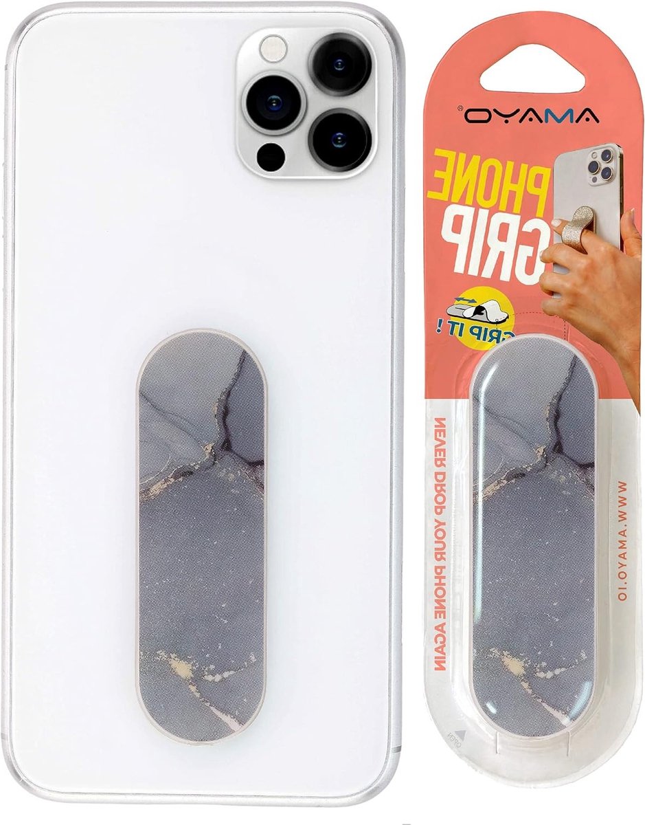 Smartphone vingerhouder - Mobiele telefoon grip voor betere controle en comfort - Marble serie grijs met standaard grip en ringfunctie