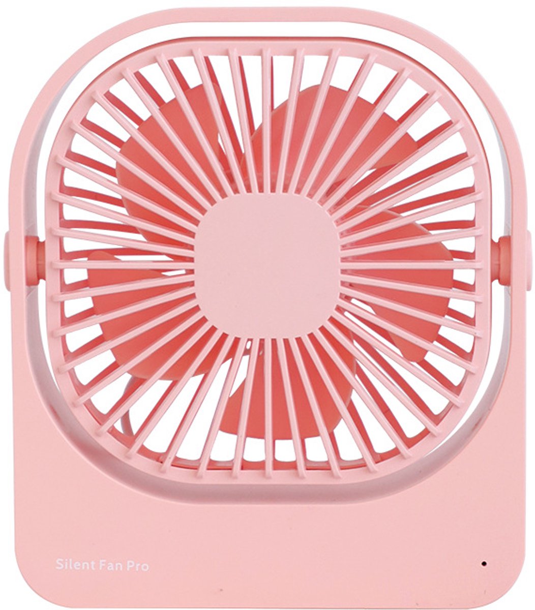 Draagbare, stille ventilator met drie snelheidsstanden, antislip siliconen voet, geschikt voor gebruik op het bureau, thuis en buitenshuis (roze).