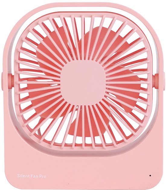 Draagbare stille USB ventilator 3 snelheden 360° draaibaar bureauventilator oplaadbaar roze
