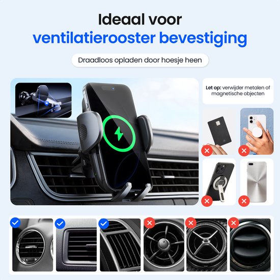 Siltcon® Telefoonhouder Auto 15W QI Draadloze Oplader - Telefoonhouders Auto - Extra Sterkte Zuignap voor Dashboard, Raam & Ventilatie - GSM Houder Auto - Auto Accessories – USB-C 30W – USB-A 22.5W – Snellader - 360° - Universeel alle Telefoons