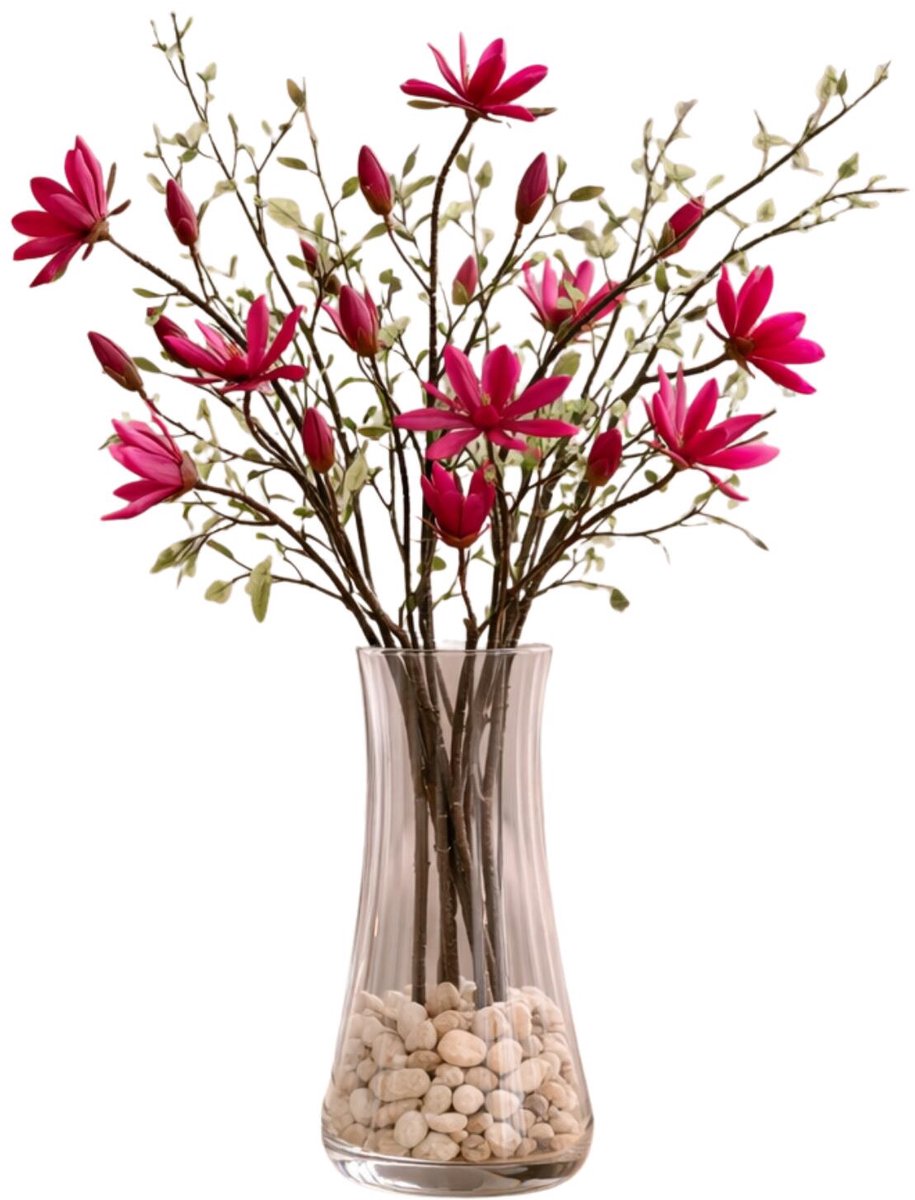 Mica Decorations Kunstbloemen - 4x - magnolia tree - donkerroze - 80 cm - siertakken - boeket - stelen