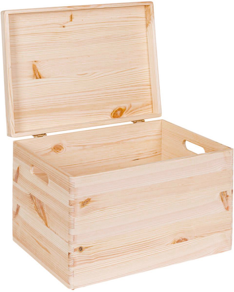 HAUDT® Houten kist KIM Maxi XL met klepdeksel - handgrepen - 39,5 x 29,5 x 26 cm - inhoud 25.6L - grenen houten kistje - opbergkist