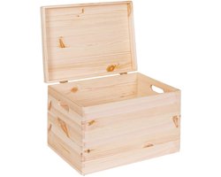 HAUDT® Houten kist KIM Maxi XL met klepdeksel - handgrepen - 39,5 x 29,5 x 26 cm - inhoud 25.6L - houten opberger - opbergkistje