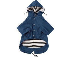 Stijlvolle hondenregenjas met rits en reflecterende knopen, waterdicht en verstelbaar met capuchon - maat XS tot XXL - donkerblauw - perfect voor natte dagen en hondenliefhebbers