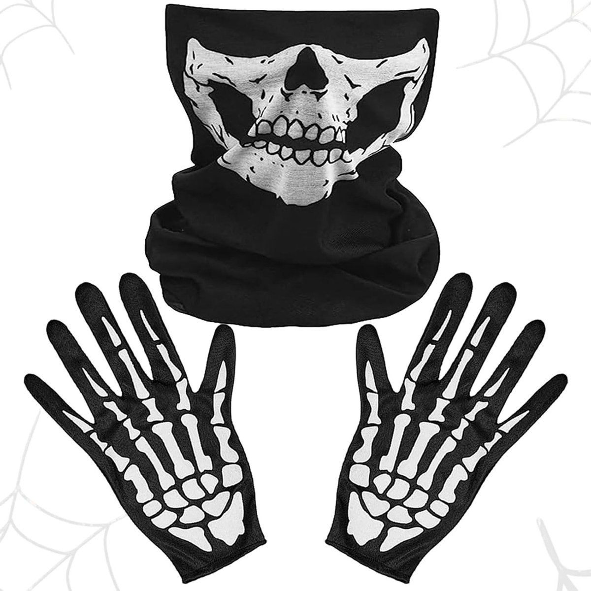 Halloween Skeletmasker en Handschoenen Set voor Cosplay, Carnaval en Feestjes - Zwart, Perfect voor Kostuums en Motorritten
