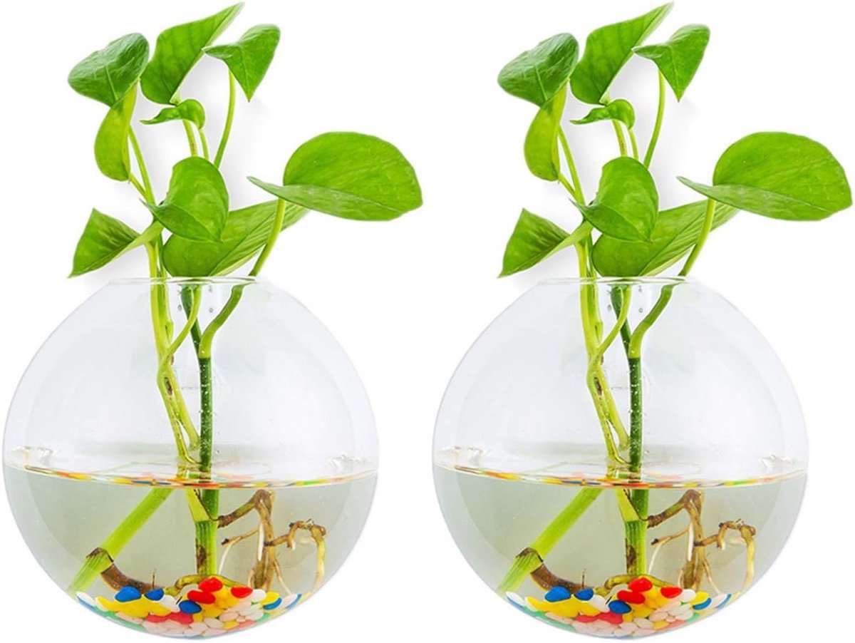 Set van 2 Ball Shape Hangende Plantenpotten - Terrarium Vazen met Kleurige Steentjes voor Binnen en Buiten, Perfect voor Tuin, Thuis en Bruiloft