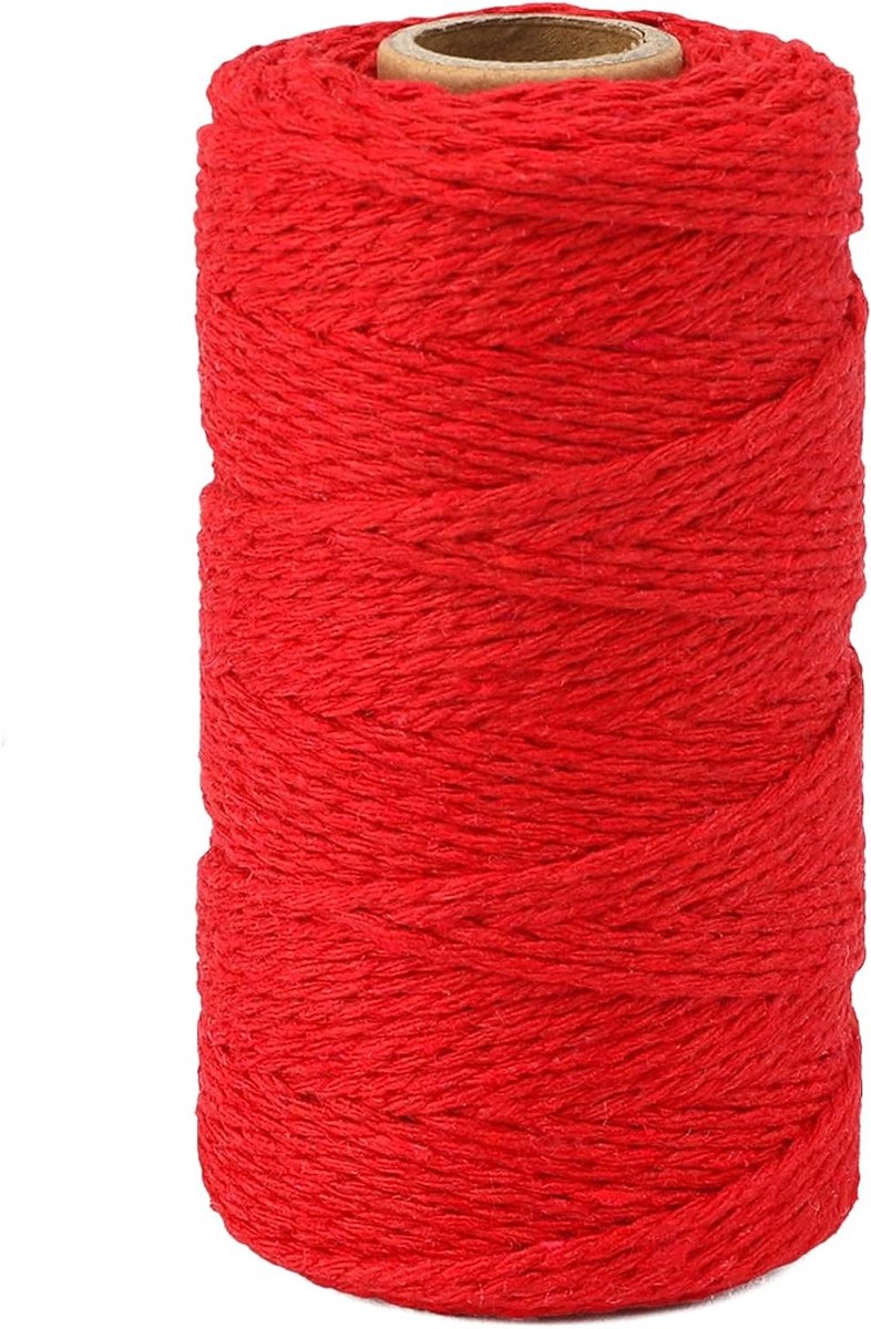 Rode Katoenen Touw van 100M voor Cadeauverpakking, 2MM Decoratief Touw voor Handgemaakte Decoraties en DIY Projecten