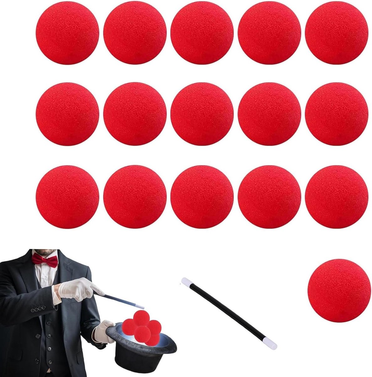 Set van 16 Rode Sponsballen van 5 cm voor Magische Tricks, Carnaval en Halloween Activiteiten