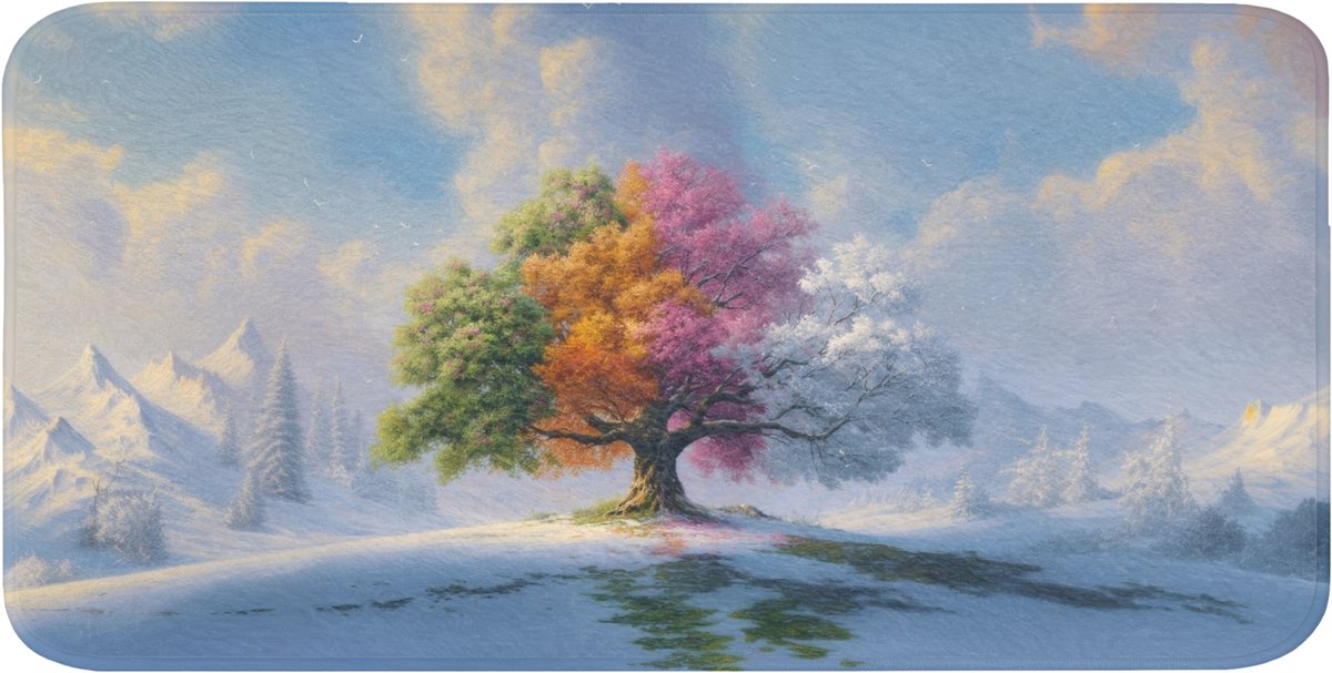 Badmat 120x60 cm - Antislip - Boom - Seizoenen - Winter - Landschap - Badmatten voor badkamer - Badkamermat - Douchemat - Badkamer mat