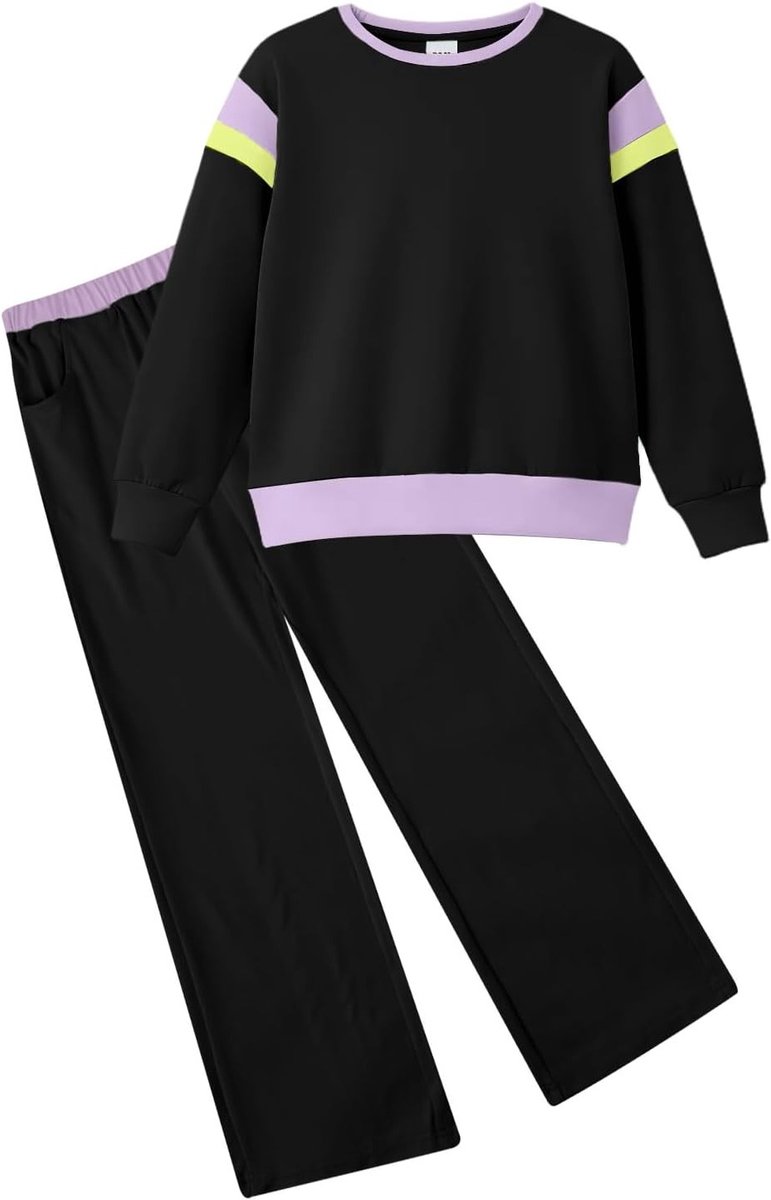 Meisjes Kleding Set Herfst 2-delige Kleurblok Outfits met Lange Mouwen en Broek voor 3-12 Jaar, Trendy en Comfortabel