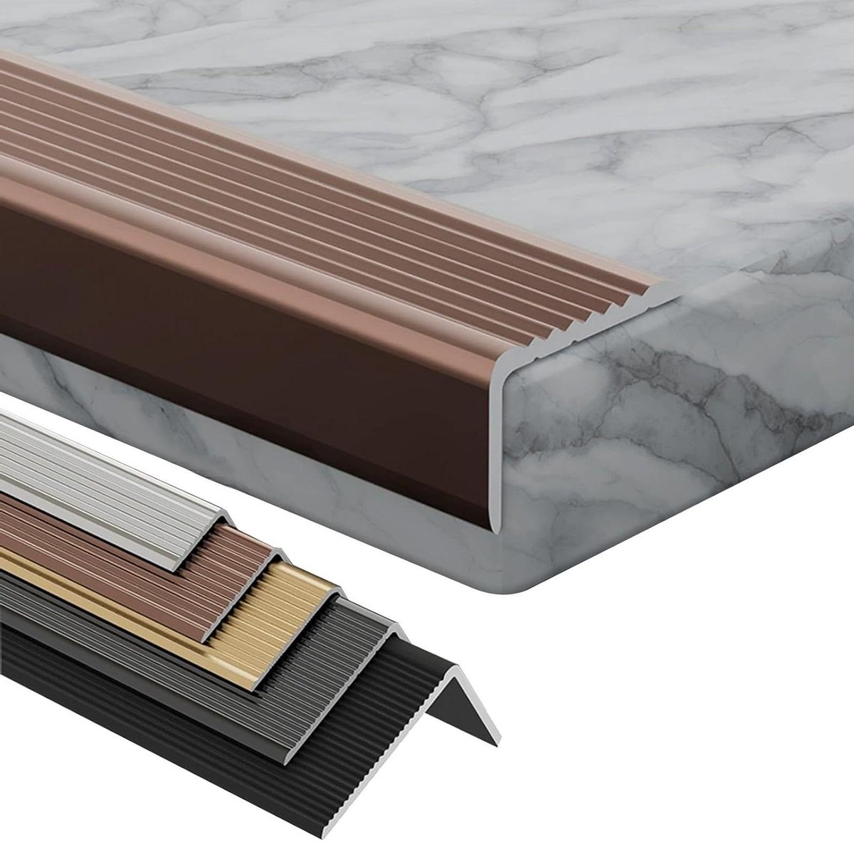 Trapprofiel Aluminium - Trapneus Profiel - Trap Rand Beschermen - Antislip Geribbeld Oppervlak - 90 cm Lengte - Bruin