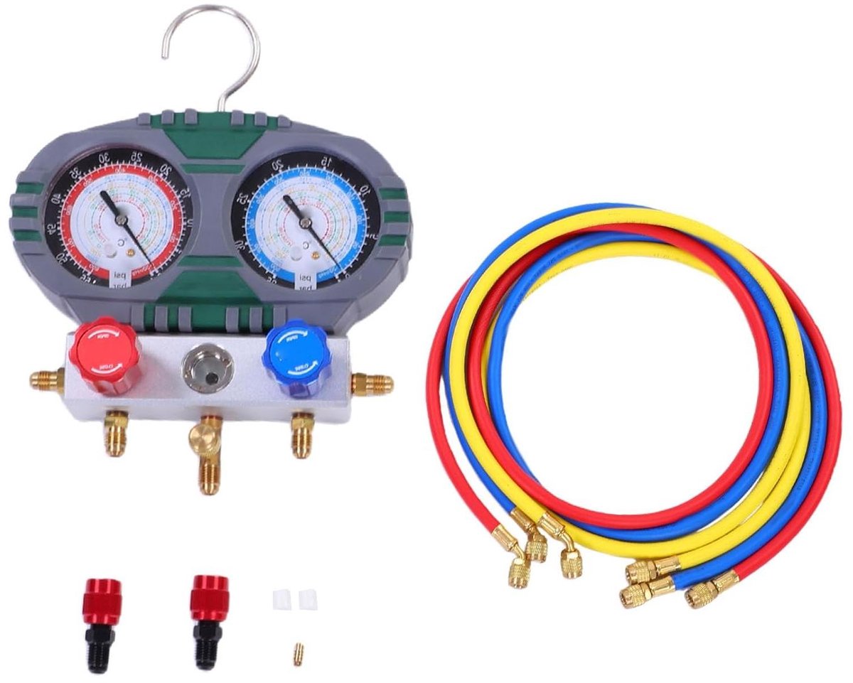 AC Spruitstukmeter Set - Koelmiddel Meters - Systeem Onderhoud - Gehard Glas Venster - 500/800 PSI - Zilver