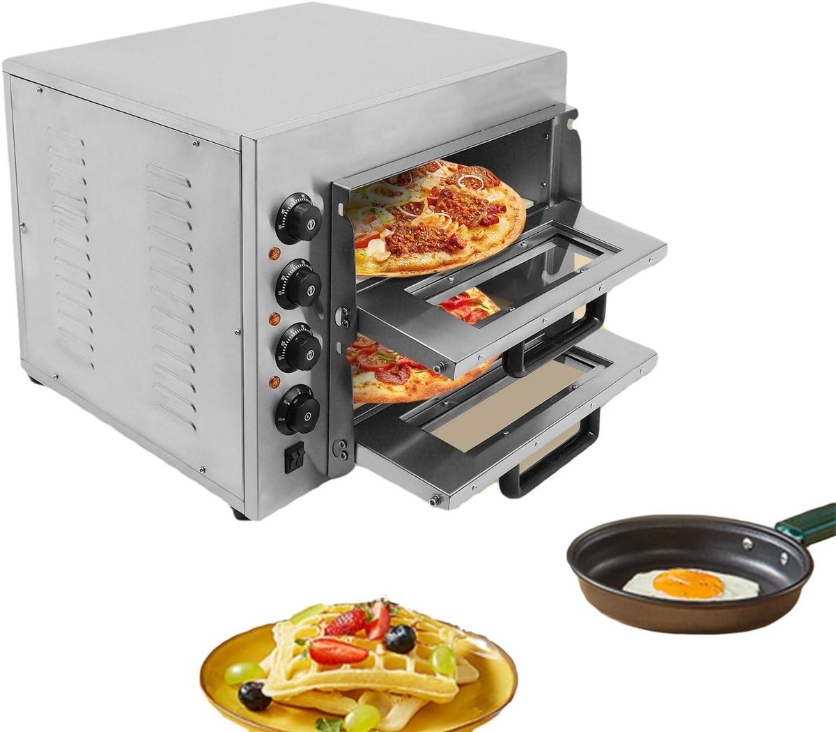 Elektrische Pizzaoven Bakoven Italiaans Bakken Dubbele Kamer 20 Liter Per Niveau Zilver