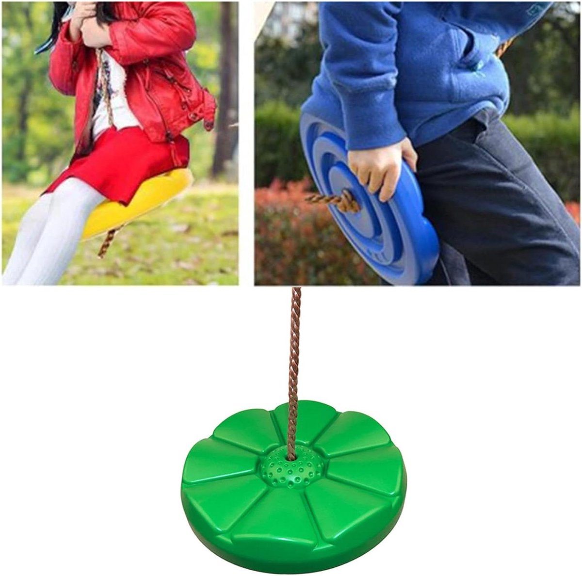 Schijfschommel Touw - Klimtouw Schommel - Buiten Spelen - Zware Kunststof Zitting - 29 x 29 x 6 cm - Groen