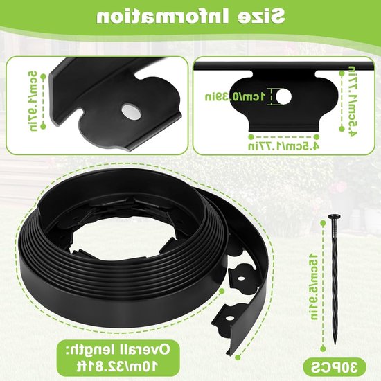 Flexibele Tuinrand van 5 cm Hoog en 10 m Lang met 30 Haringen voor Molen, Bloembed en Oprit (Zwart) — afbeelding 4