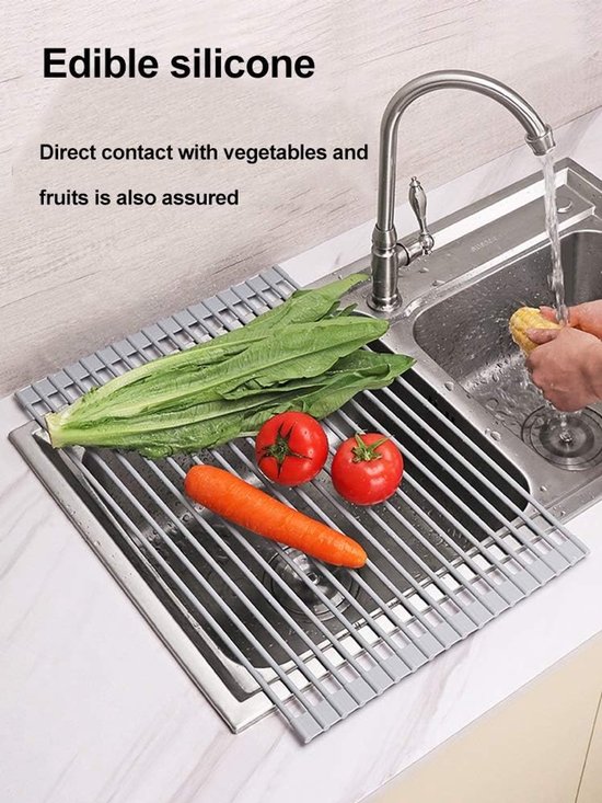 Roll-Up Dish Droogrek Home Kitchen Roll Up Schotel Rekken Multipurpose Opvouwbaar Roestvrij Staal Over De Wasbak Kitchen Drainer Rooster Om Cups Fruit Groenten(Round rod C) — afbeelding 4