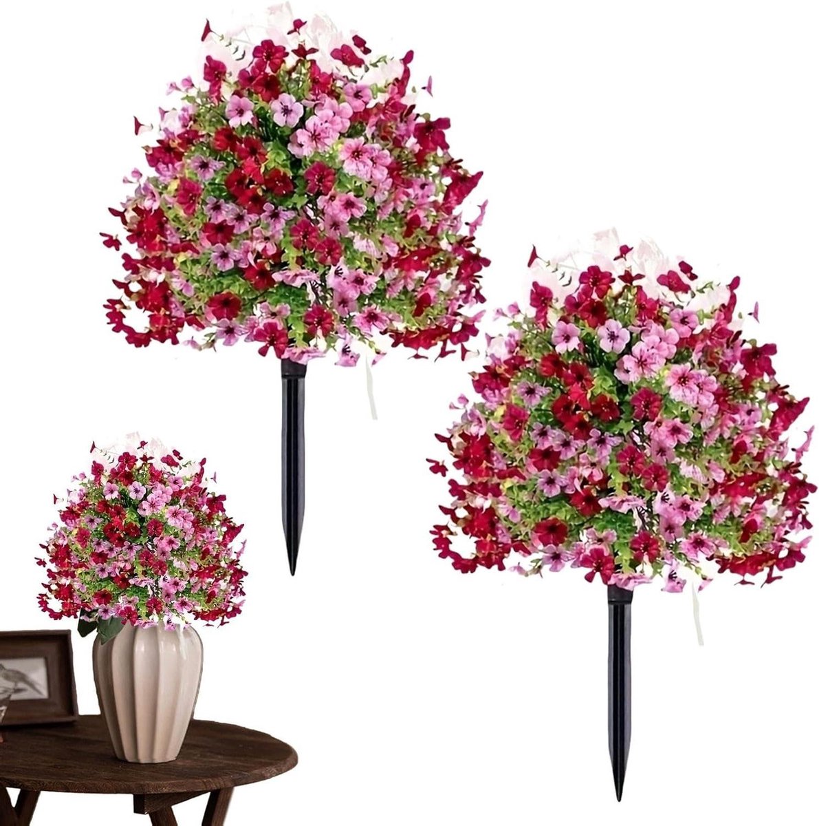 Kunstbloemen met grondsteker - Nep planten - Tuin decoreren - UV-bestendig waterdicht - 2 