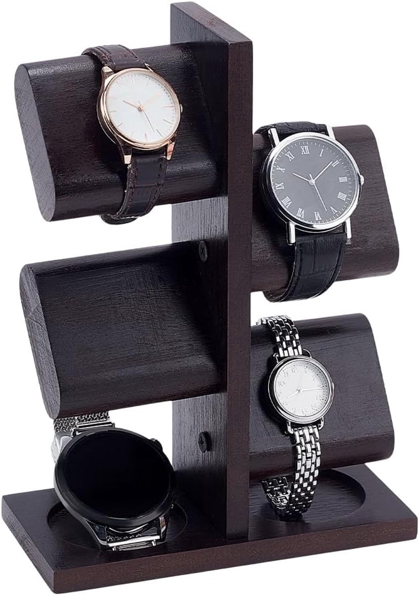 PH PandaHall Holder for Watch Stand, Wooden Watch Display Tower Multiple Watch Organizer Display Racks Jewelry Holder for Bracelets Bracelets Storage Organizer for Men Father